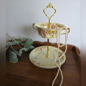 Royal Doulton Floral Two-Tier Stand with Gold Accents